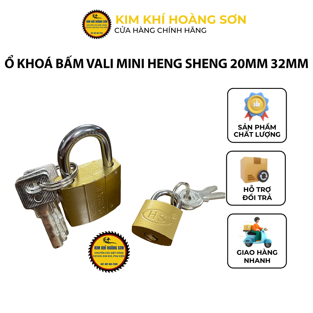 Ổ khoá bấm vali mini Heng Sheng loại tốt bằng đồng thau kích thước 20mm, 32mm nhỏ gọn, siêu bền, an toàn chắc chắn