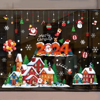 Decal noel 2024 kích thước to sẵn keo trang trí tường, cửa kính noel, giáng sinh Phuc An Wall Decor