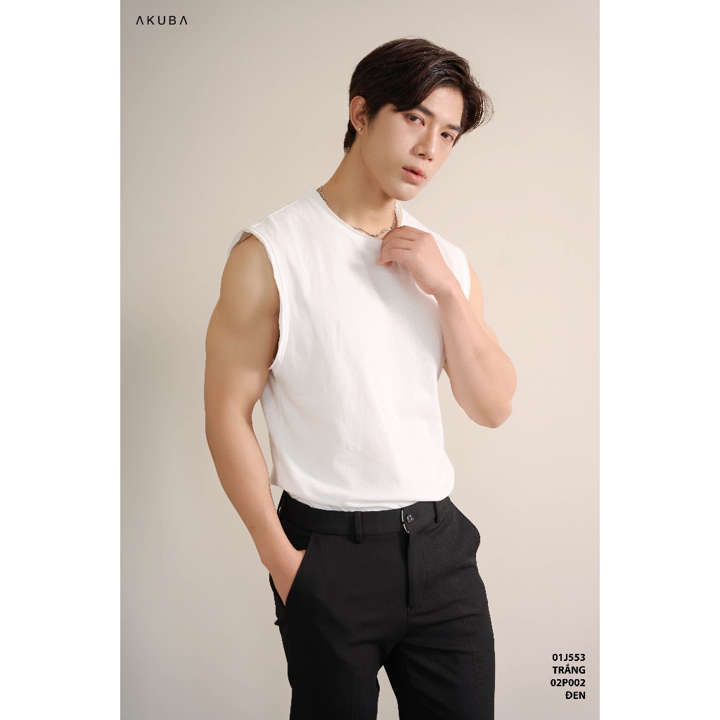 Áo tanktop nam, áo thun ba lỗ AKUBA cổ tròn form regular, chất liệu single cotton 100% sợi tự nhiên thoáng mát 01J553