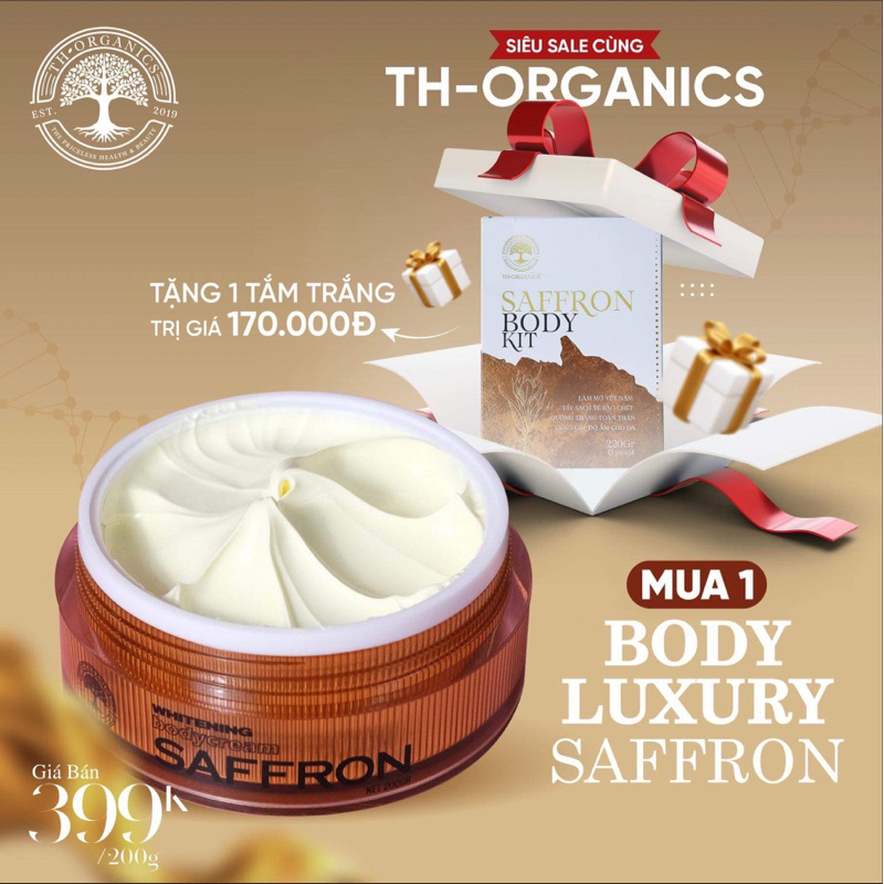 Kem Body chiết xuất Safffron noãn ong TH Organics đảm bảo trắng