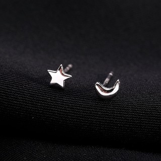 Khuyên tai bạc TWINKLE TIME unisex trăng, sao basic cá tính TT099