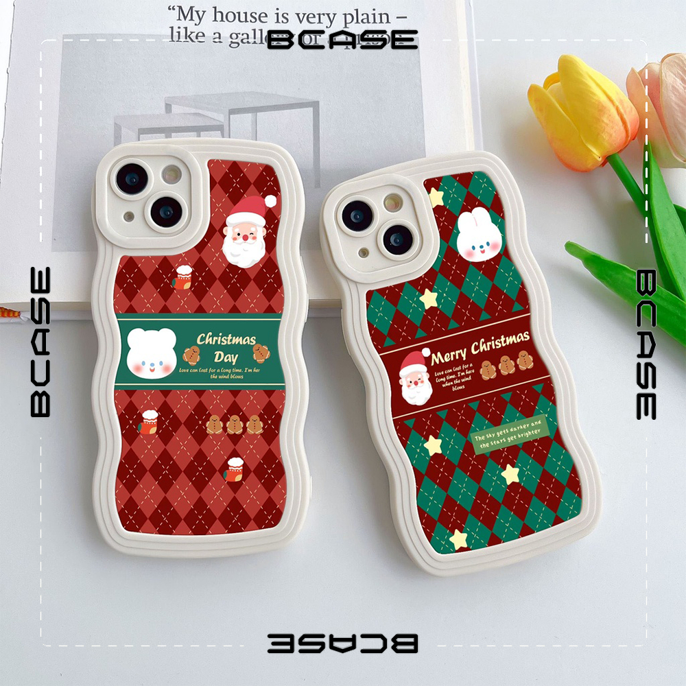 Ốp Điện Thoại iphone hoạ tiết caro già Noel hoạt hình viền nổi cạnh sóng iphone 6/7/8/X/XS/11/12/13/14 15 Pro Plus sm036
