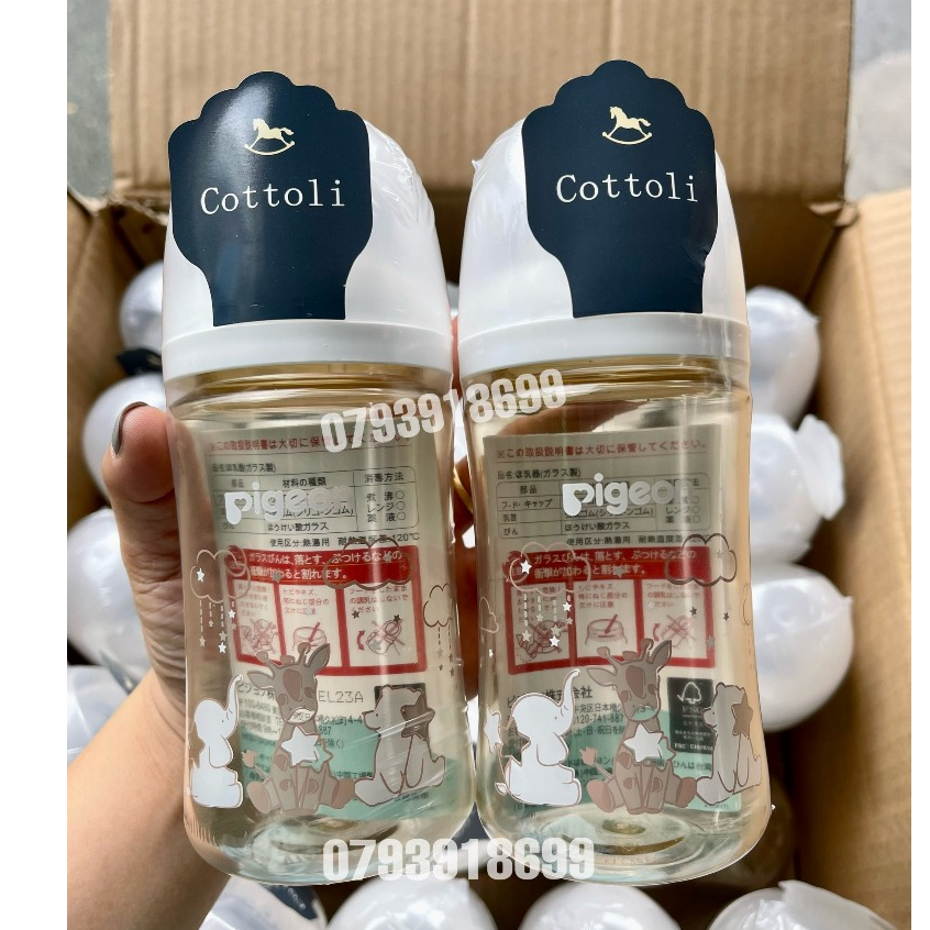 Mẫu mới 2023 - Bình sữa Pigeon nội địa Nhật nhựa PPSU 160ml - 240ml thế hệ thứ 3 Bản titan