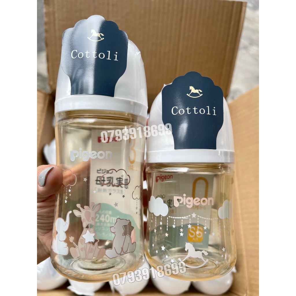 Mẫu mới 2023 - Bình sữa Pigeon nội địa Nhật nhựa PPSU 160ml - 240ml thế hệ thứ 3 Bản titan