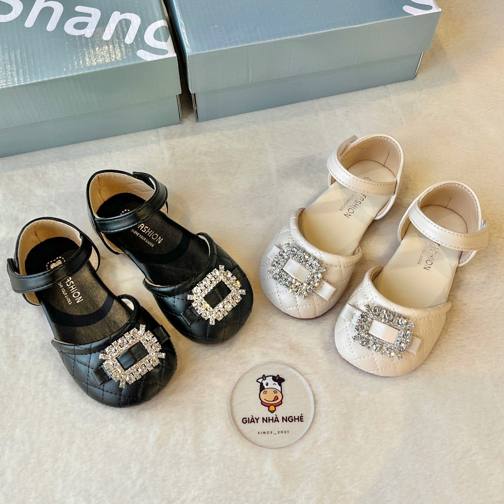 Giày Búp Bê Cho Bé-Giày Da PU Trần Trám Mềm Mại Đính Đá Vuông Sang Trọng Phong Cách Tiểu Thư Cho Bé Gái(G30)