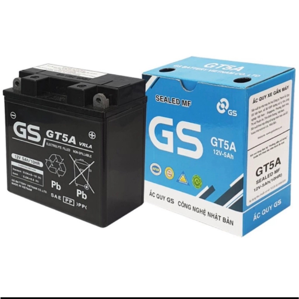 Ắc Quy Khô GS MF GT5A 12V-5AH cho Xe Số Thông Dụng DREAM.WAVE ANPHA CŨ .SIRIUS.JUPITER