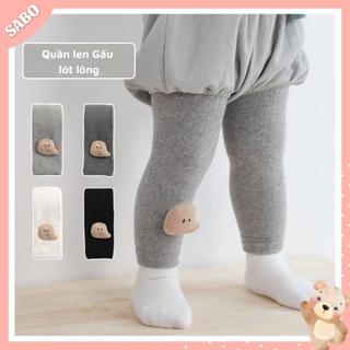 Quần legging len xù hình gấu 3d siêu dày ấm cute cho bé trai bé gái, quần tất lót lông - sabomart