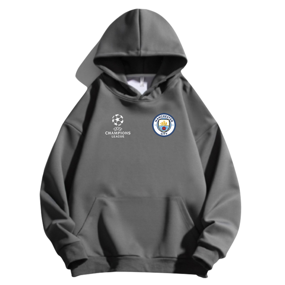 Áo hoodie Manchester City form rộng in logo vải nỉ bông - Áo khoác nỉ có mũ logo champion league Gokis shop