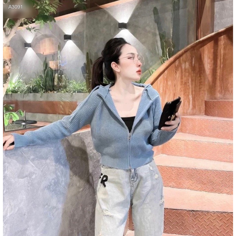 ÁO KHOÁC NỮ, ÁO KHOÁC LEN DÂY KÉO CÓ NÓN  - KÈM ẢNH THẬT