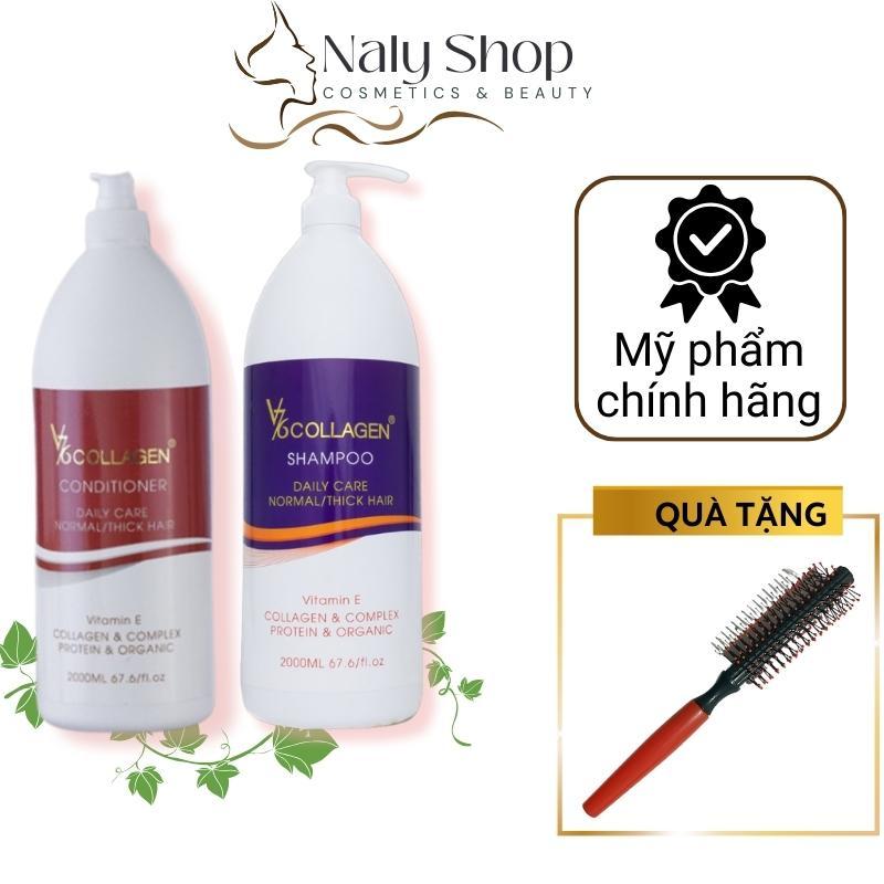 Cặp Gội Xả Phục Hồi Tóc Hư Tổn V76 Collagen Italy 2000ML, Dầu Gội Thảo Dược Cung Cấp Dưỡng Chất Vitamin E Chắc Khỏe