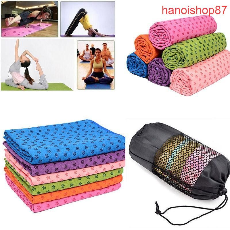 Khăn Trải Thảm Tập Yoga Cao Cấp Phủ Hạt Cao Su Non Chống Trơn Trượt + Tặng Túi Đựng Khăn