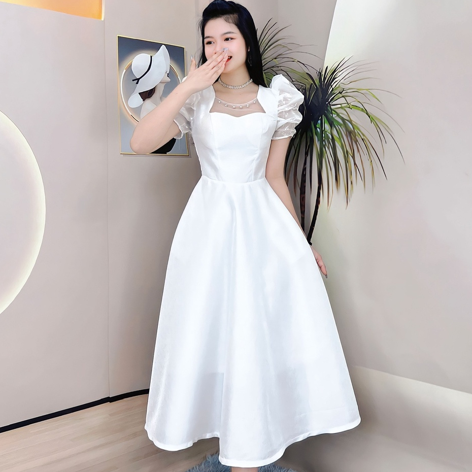 V003 Đầm Thiết Kế Dáng Dài Váy Xoè Tay Phồng Sang Trọng - Lina.