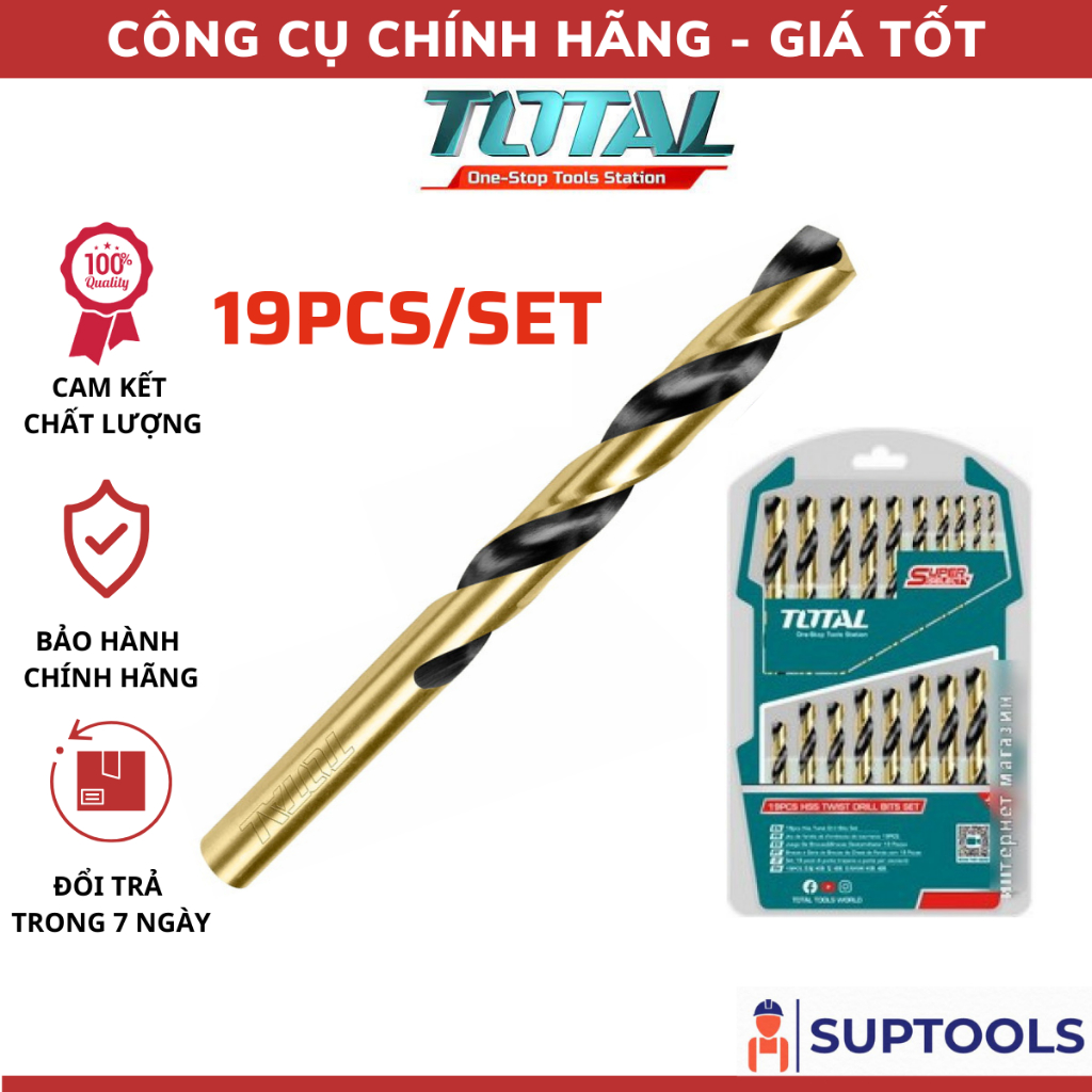 Bộ 19 mũi khoan kim loại HSS TOTAL TAKSDB9195 [Hàng Chính Hãng 100%]
