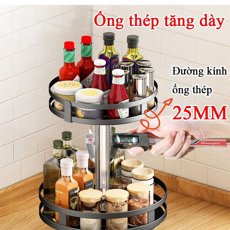 Kệ đựng gia vị xoay 360 độ Kệ gia vị  Kệ Để Đồ Nhà Bếp 2/3 Tầng Chất liệu thép cacbon có thể đặt Hũ Gia Vị Lọ Gia Vị