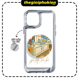 Ốp lưng iphone trong suốt siêu dày góc bếp của bà viền vuông nút bấm kim loại dành cho ip 6 đến 15promax - sd2546