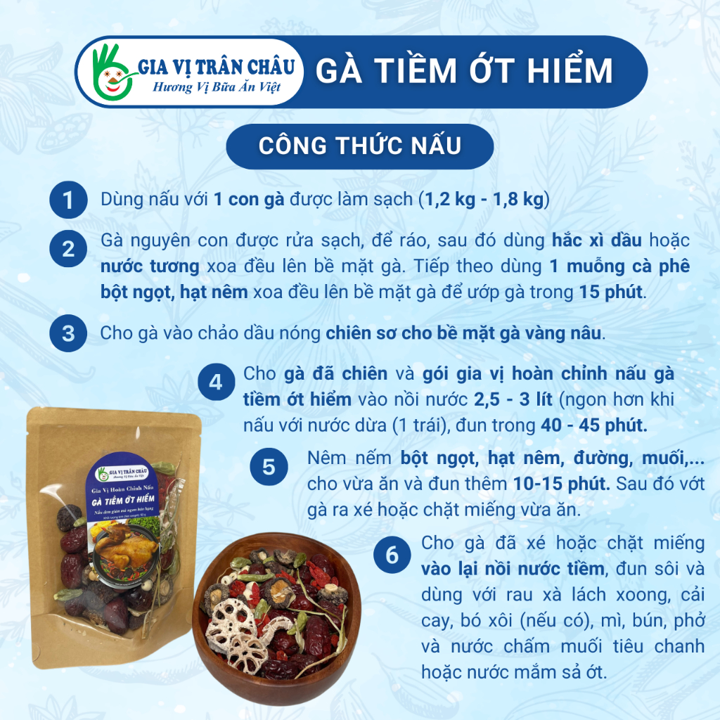 [COMBO DÊ-GÀ] Gói gia vị hoàn chỉnh nấu Gà tiềm ớt hiểm Trân Châu,90 và gói gia vị hoàn chỉnh lẩu dê bò