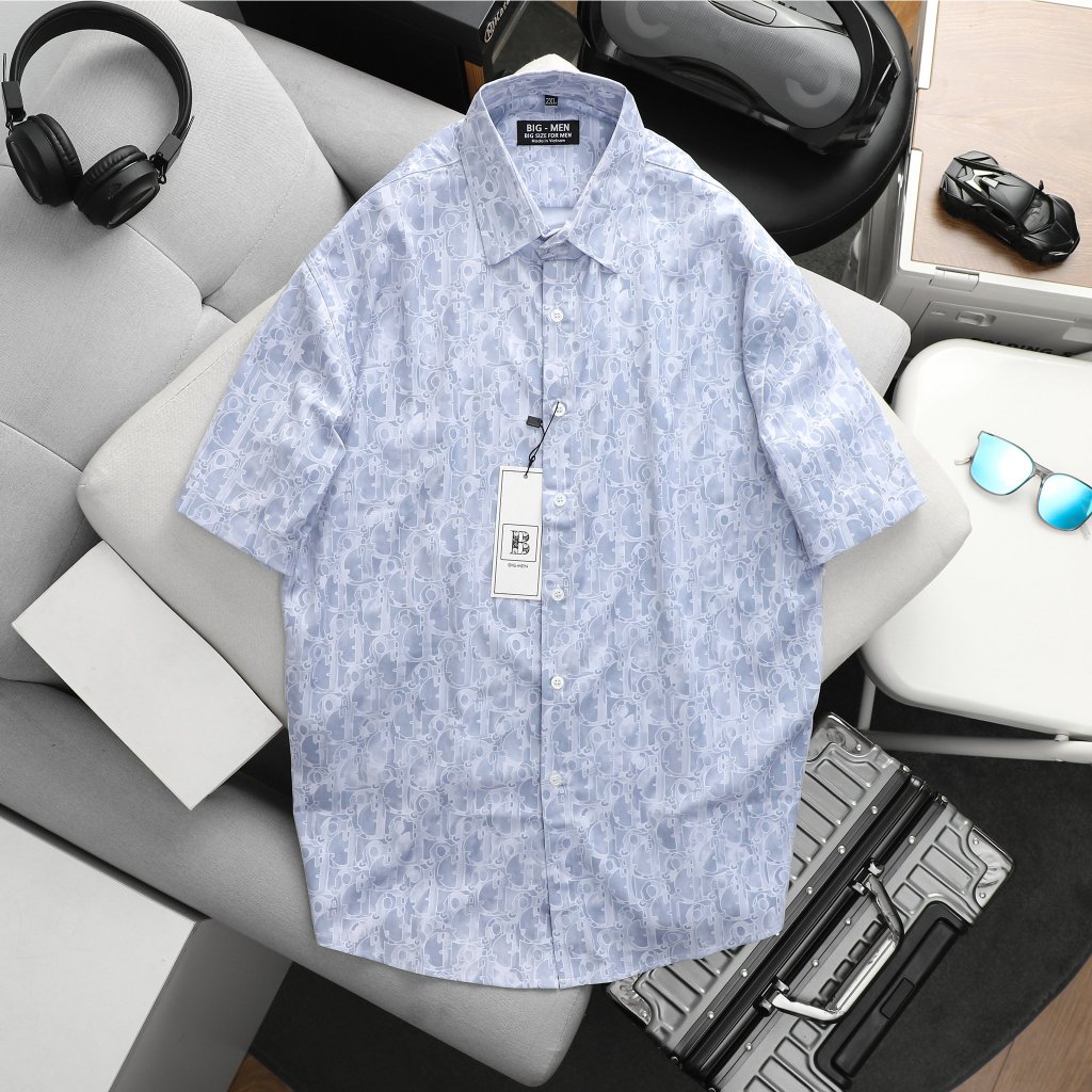 Áo sơ mi tay ngắn chất lụa dệt họa tiết big size nam