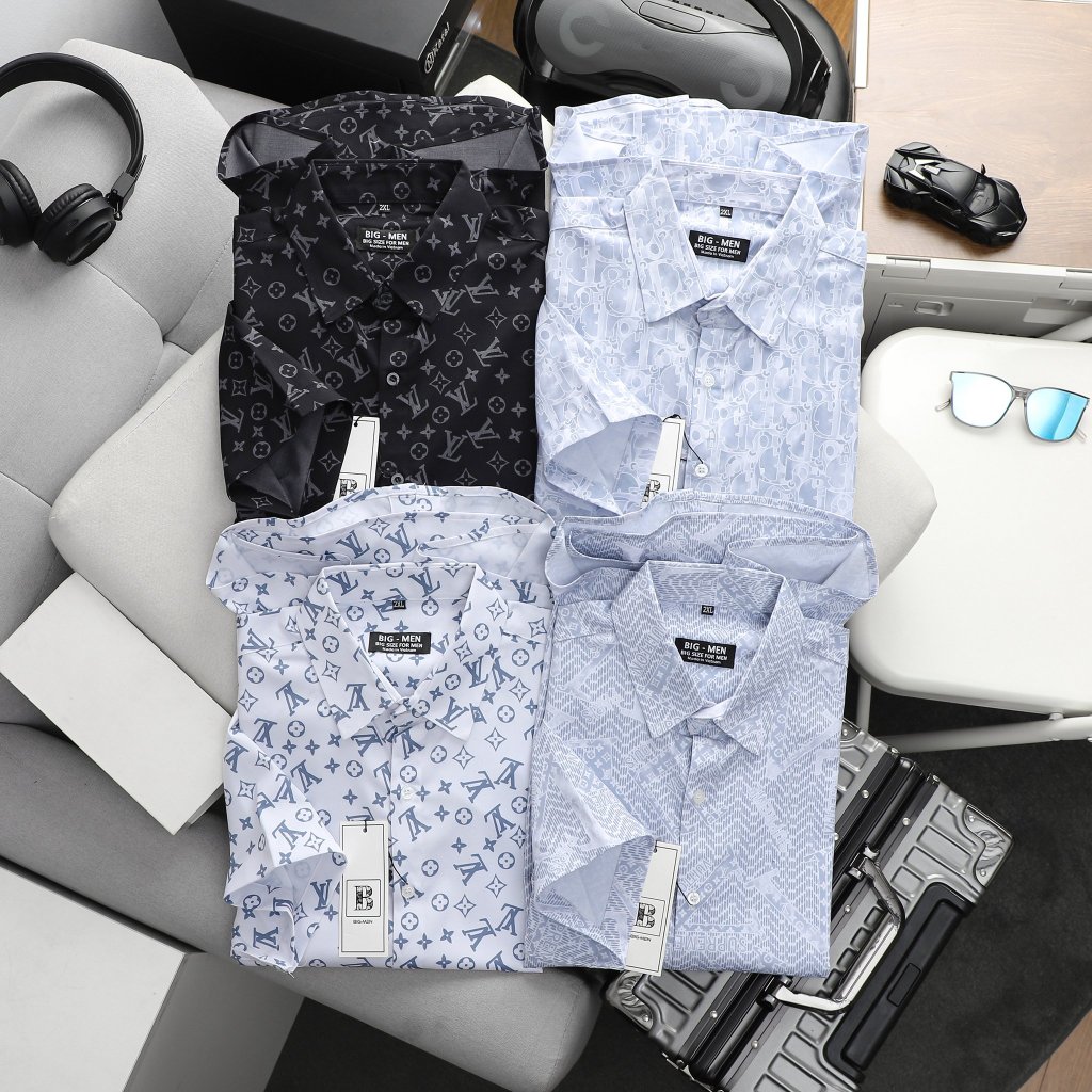 Áo sơ mi tay ngắn chất lụa dệt họa tiết big size nam