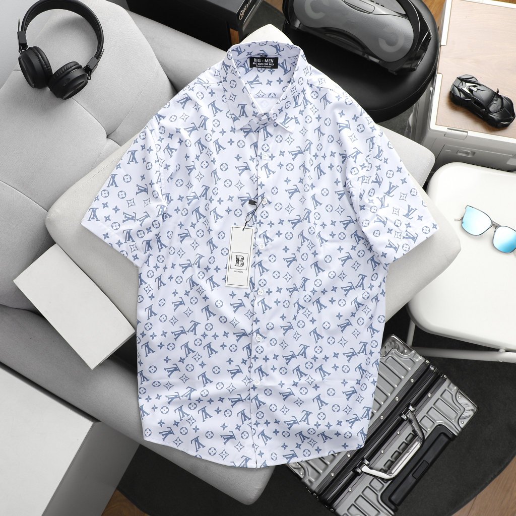 Áo sơ mi tay ngắn chất lụa dệt họa tiết big size nam