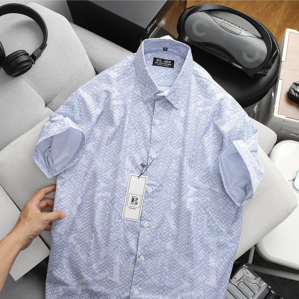 Áo sơ mi tay ngắn chất lụa dệt họa tiết big size nam