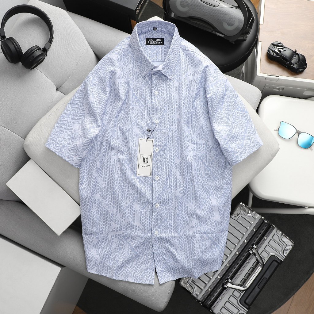 Áo sơ mi tay ngắn chất lụa dệt họa tiết big size nam