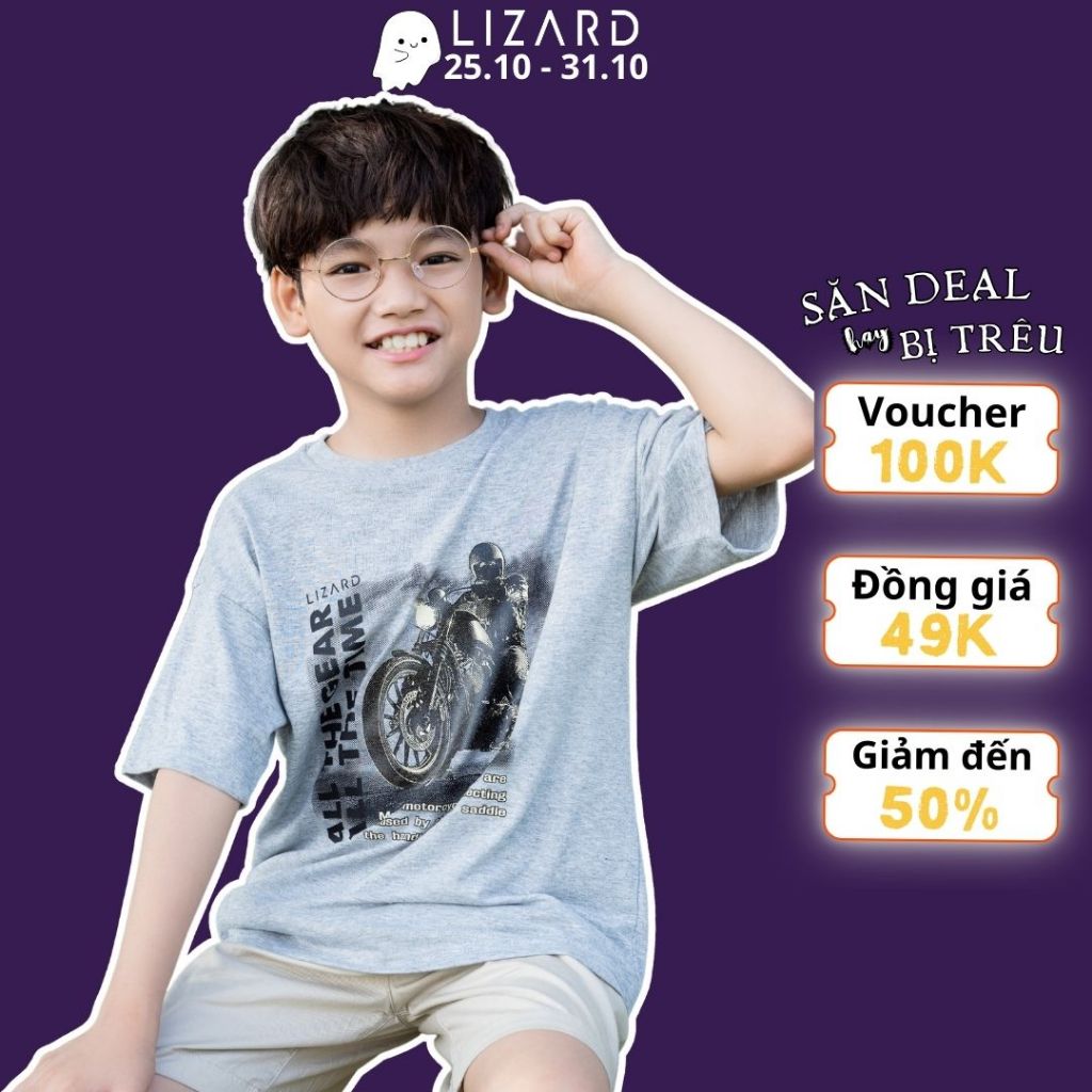 Áo thun tay ngắn bé trai Lizard cotton họa tiết bóng motor - 4SS23TS006 H24