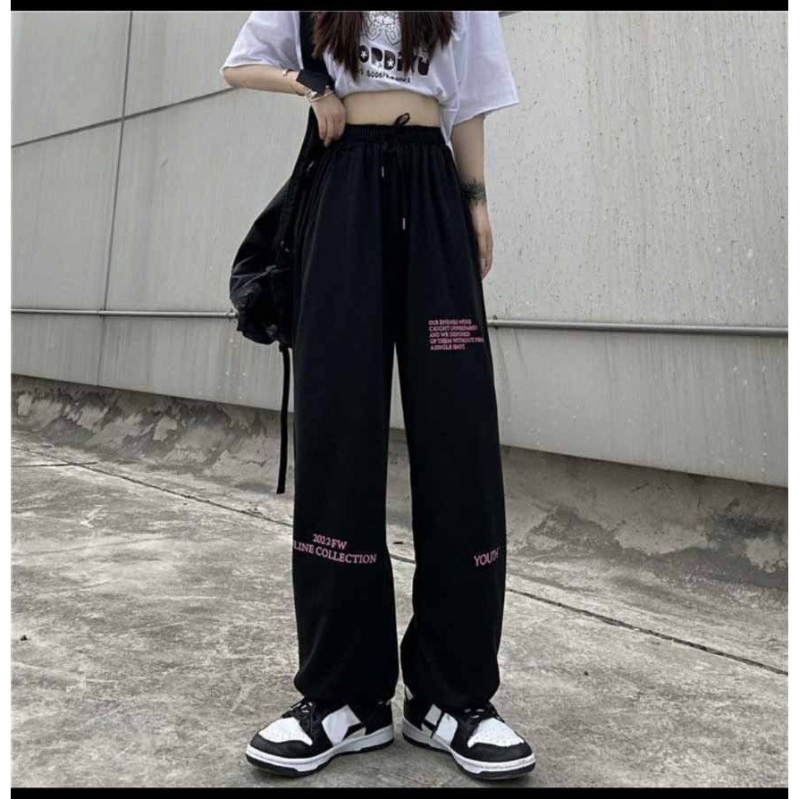 Quần nỉ jogger nam nữ ống rộng họa tiết YOUT BÓ CHUN RÚT basic track pants unisex