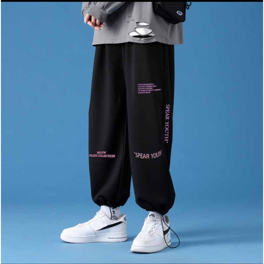 Quần nỉ jogger nam nữ ống rộng họa tiết YOUT BÓ CHUN RÚT basic track pants unisex