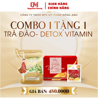 Trà giảm cân vị đào trà đào giảm cân chính hãng, trà giảm cân Đông Anh, trà thảo dược hộp 14 gói tặng kèm detox rau củ