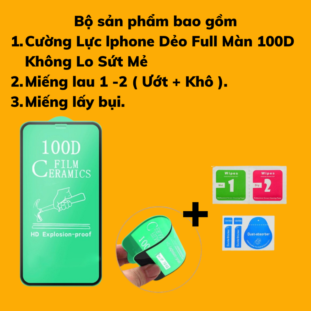 Cường Lực lphone Dẻo Full Màn 100D Không Lo Sứt Mẻ