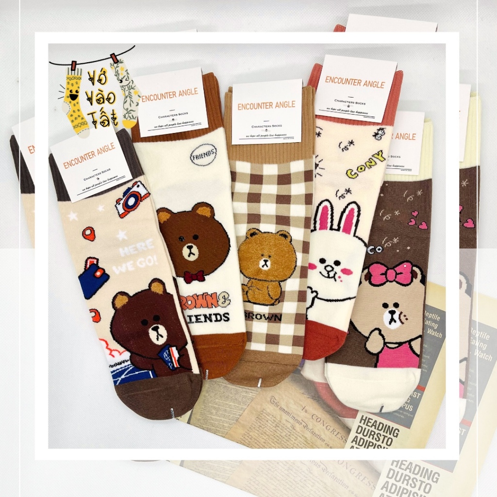 VỚ TẤT CỔ CAO TRUNG HÌNH GẤU MÀU NÂU CHẤT COTTON CAO CẤP