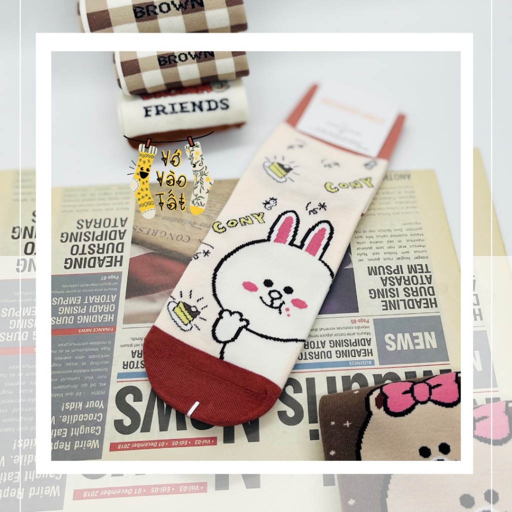 VỚ TẤT CỔ CAO TRUNG HÌNH GẤU MÀU NÂU CHẤT COTTON CAO CẤP