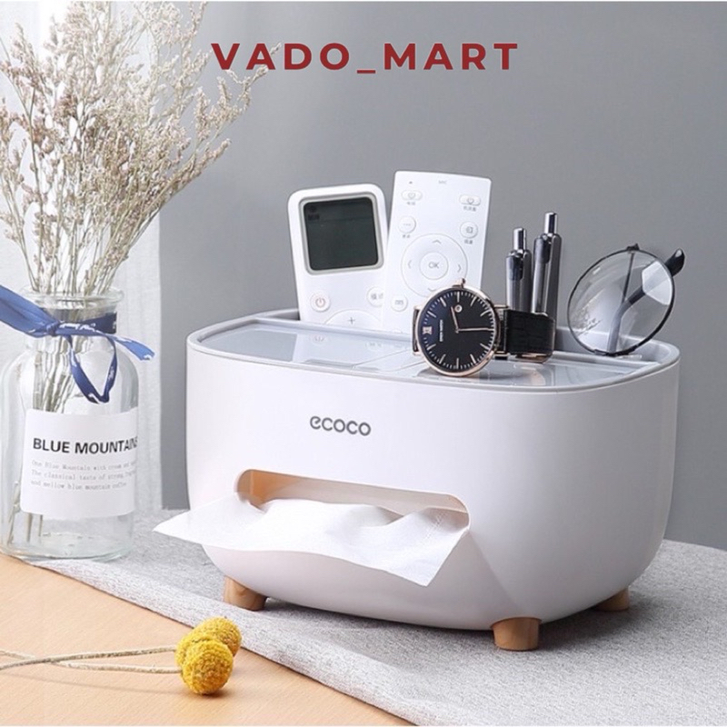 Hộp Đựng Giấy Ăn Kèm Ngăn Để Điện Thoại Điều Khiển Phụ Kiện ECOCO Chính Hãng