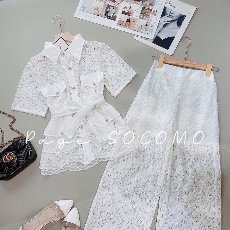 Sét đồ nữ áo sơ mi ren+quần ống xuông hót hit