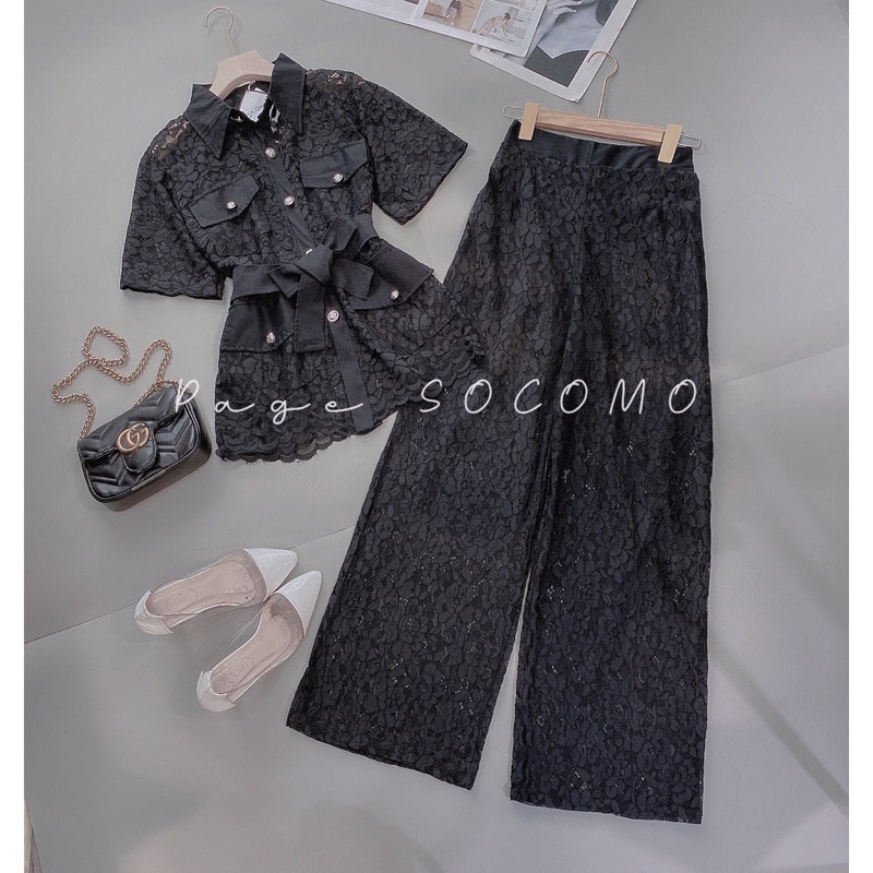 Sét đồ nữ áo sơ mi ren+quần ống xuông hót hit