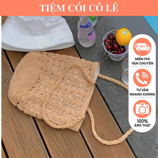 Túi lưới đi biển đan thủ công hoa văn xinh xắn-Tiệm Cói Cô Lê