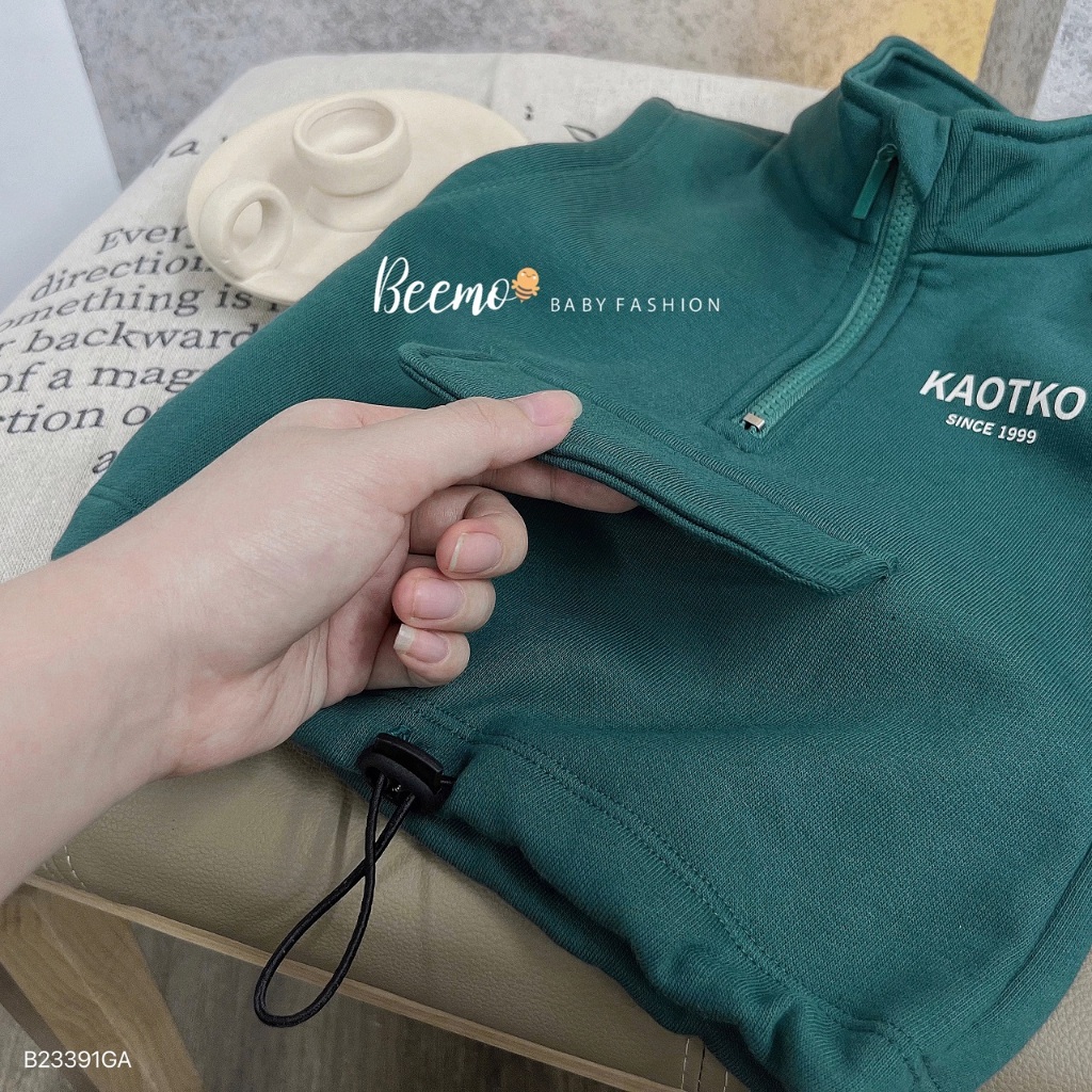 Áo gile nỉ in chữ phối khoá cá tính cho bé trai, áo gi lê phối khoá và túi sành điệu cho bé Beemo