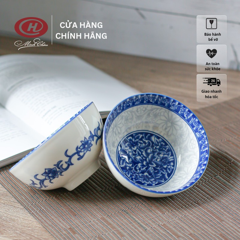 Bát cơm sứ cao cấp vẽ hoa xanh lam - Sứ Minh Châu