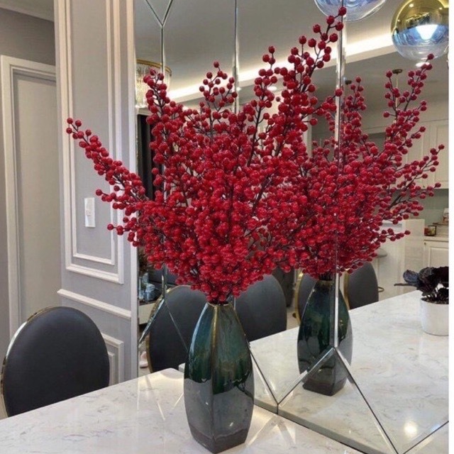 Đào Đông giả/ Cành đào đông đỏ hút tài Lộc 12 nhánh dài 100 cm loại 1  - giá 1 cành