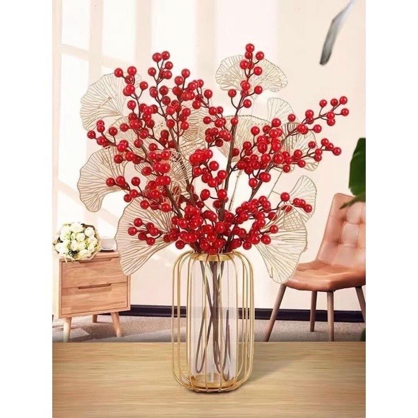 Đào Đông giả/ Cành đào đông đỏ hút tài Lộc 12 nhánh dài 100 cm loại 1  - giá 1 cành