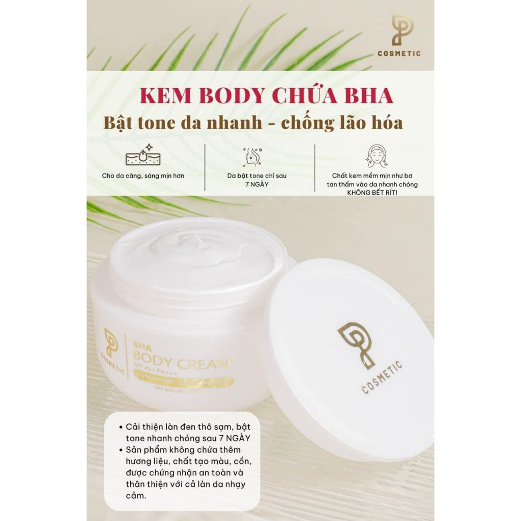 KEM BODY CREAM BHA NÂNG TONE DA - KHÔNG SỢ NÁM ĐEN DA - KHÔNG BẾT RÍT TẶNG KÈM 02 MASK