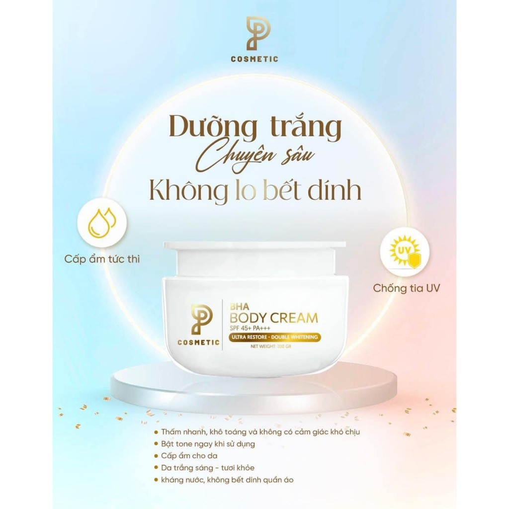 KEM BODY CREAM BHA NÂNG TONE DA - KHÔNG SỢ NÁM ĐEN DA - KHÔNG BẾT RÍT TẶNG KÈM 02 MASK