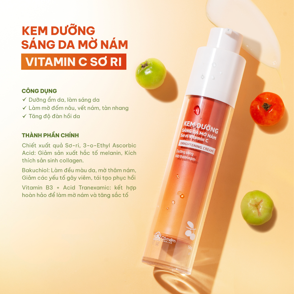 Kem dưỡng sáng da mờ nám tàn nhang Vitamin C Chiết xuất Sơ Ri Cỏ Mềm 50gr