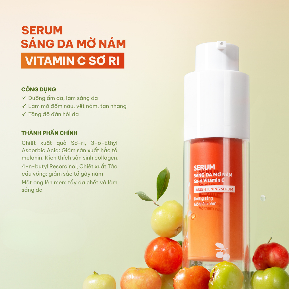 Serum Vitamin C sáng da mờ thâm nám tàn nhang dưỡng da chiết xuất Sơ-ri Cỏ Mềm 30gr