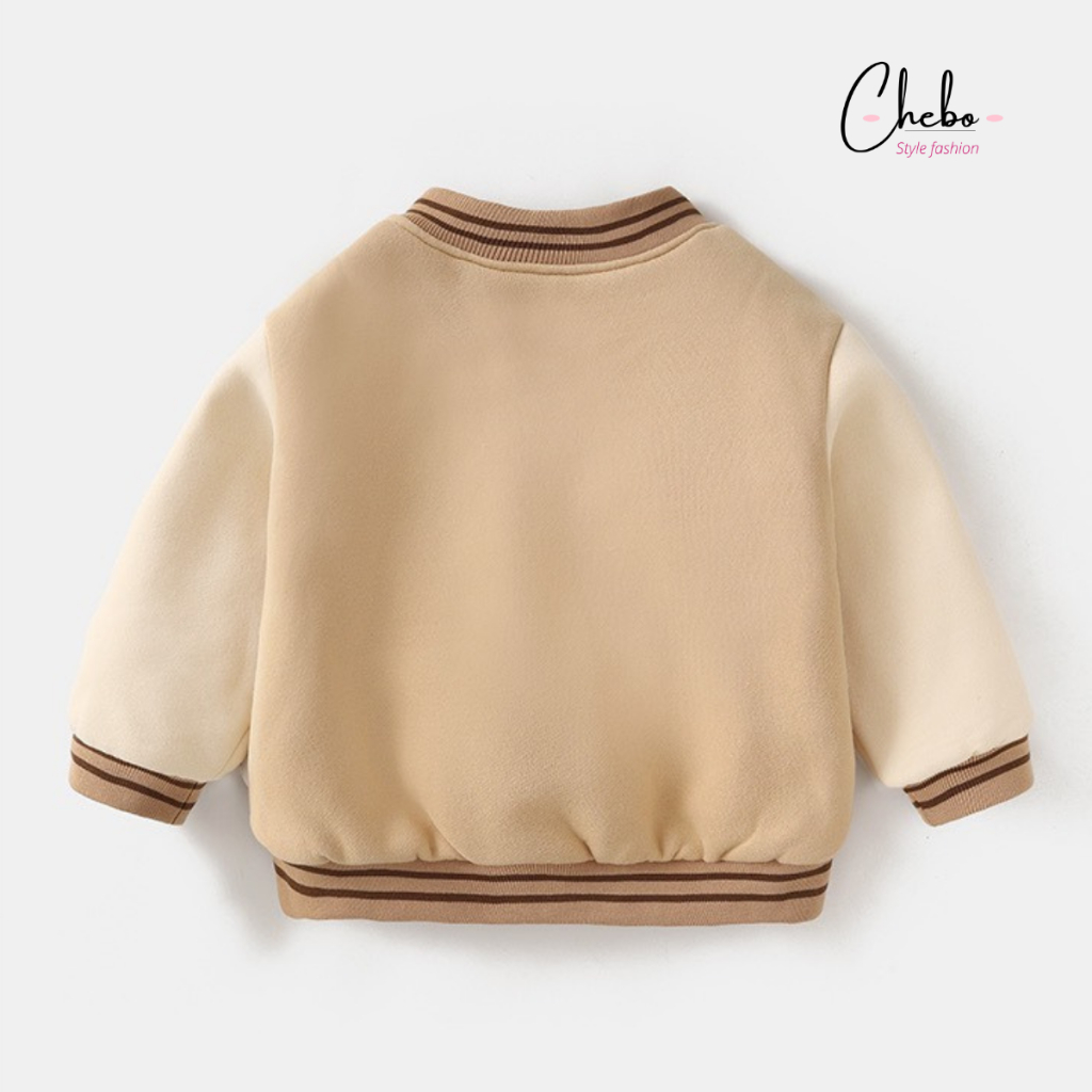 Combo 2 áo khoác bomber Quảng Châu lót lông cừu cho bé gái bé trai thêu gấu phong cách Hàn Quốc, khoác bomber siêu ấm