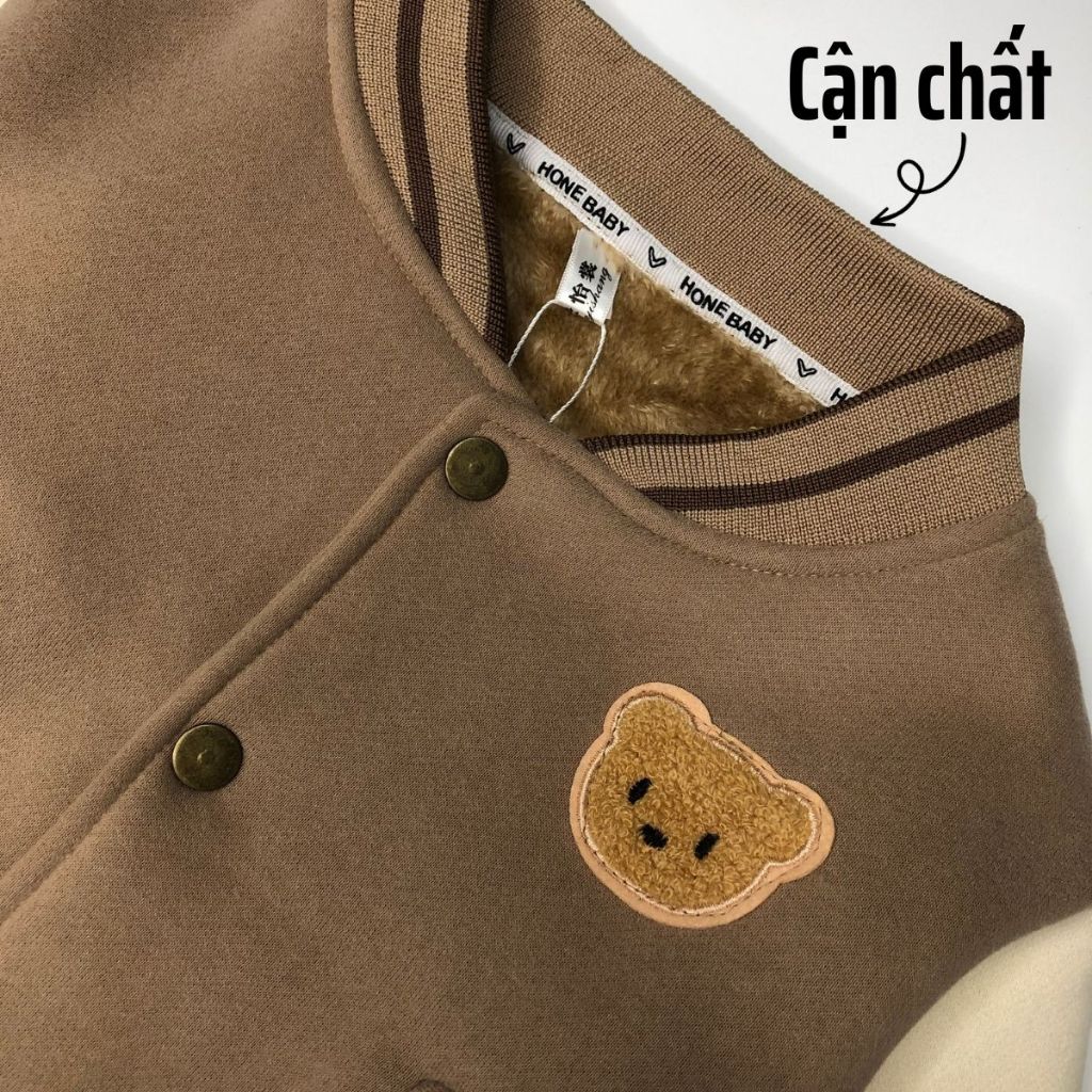 Combo 2 áo khoác bomber Quảng Châu lót lông cừu cho bé gái bé trai thêu gấu phong cách Hàn Quốc, khoác bomber siêu ấm