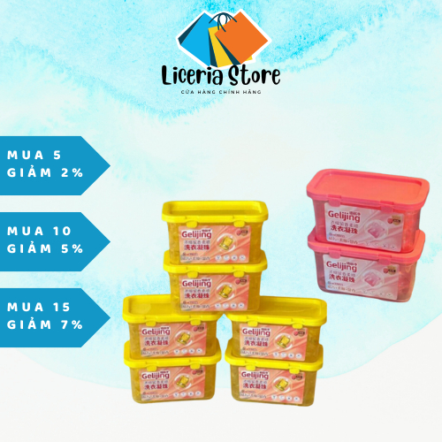 Hộp 100 viên nước giặt quần áo GELIJING 2in1 nội địa Trung, nước giặt kiêm nước xả mùi hương anh đào lưu hương lâu
