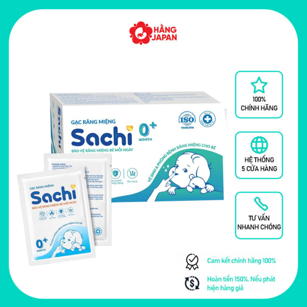 Gạc răng miệng Sachi cho bé 0+ hộp 30 gói Chính Hãng