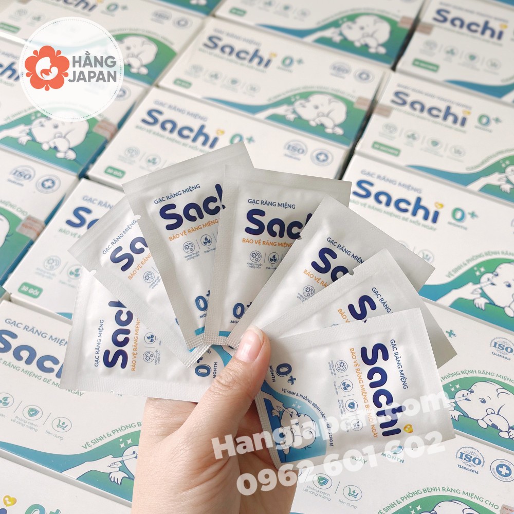 Gạc răng miệng Sachi cho bé 0+ hộp 30 gói Chính Hãng