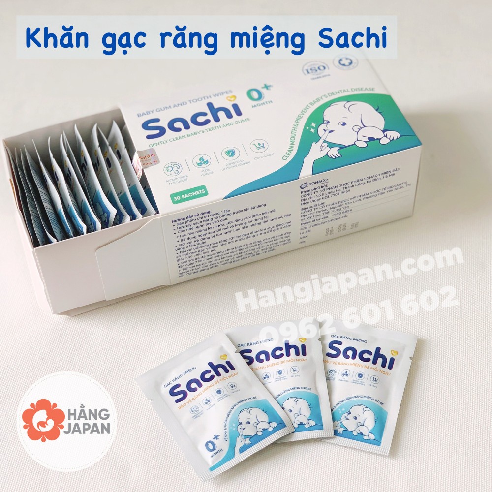 Gạc răng miệng Sachi cho bé 0+ hộp 30 gói Chính Hãng